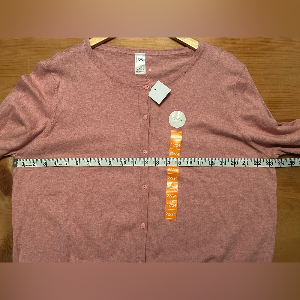 NWT 100% Cotton Clothing & Co Pink Cardigan Button Lightweight Plus Size 22/24 - Picture 7 of 7